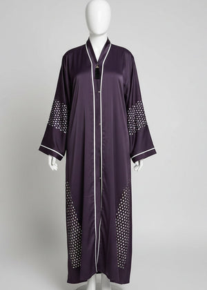Abaya Dark Purple with white detailing - Nawaem Altulle
