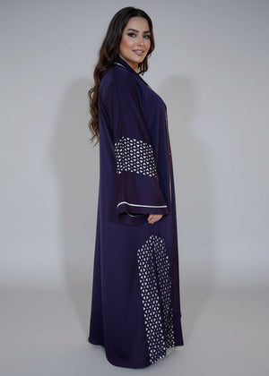 Abaya Dark Purple with white detailing - Nawaem Altulle