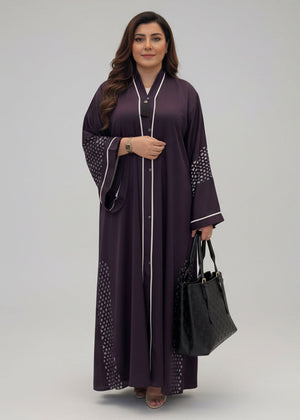 Abaya Dark Purple with white detailing - Nawaem Altulle