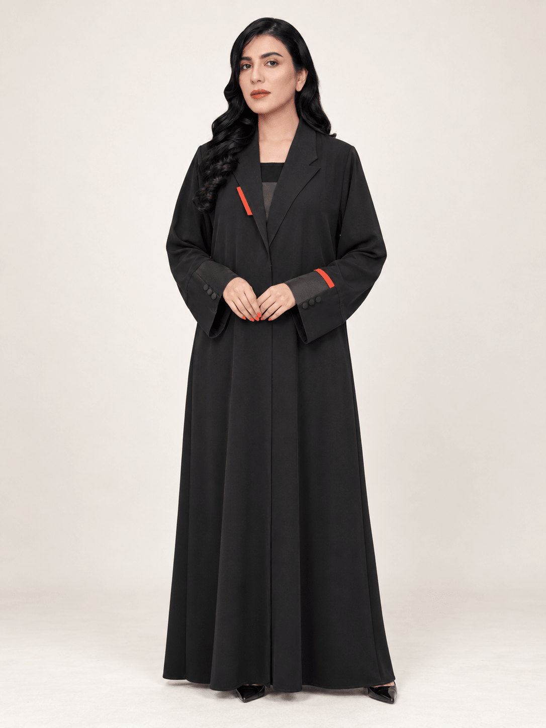 Crimson Edge Black Blazer Abaya - Nawaem Altulle