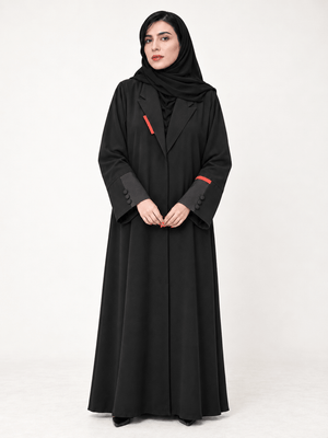 Crimson Edge Black Blazer Abaya - Nawaem Altulle