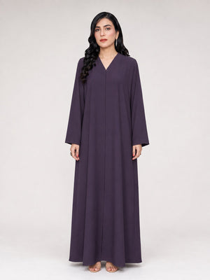 Deep Plum Nada Abaya with Dantel Back & Matching Sheila - Nawaem Altulle