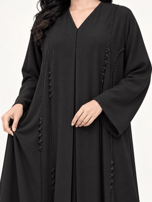 Midnight Crochet & Crystal Black Abaya - Nawaem Altulle