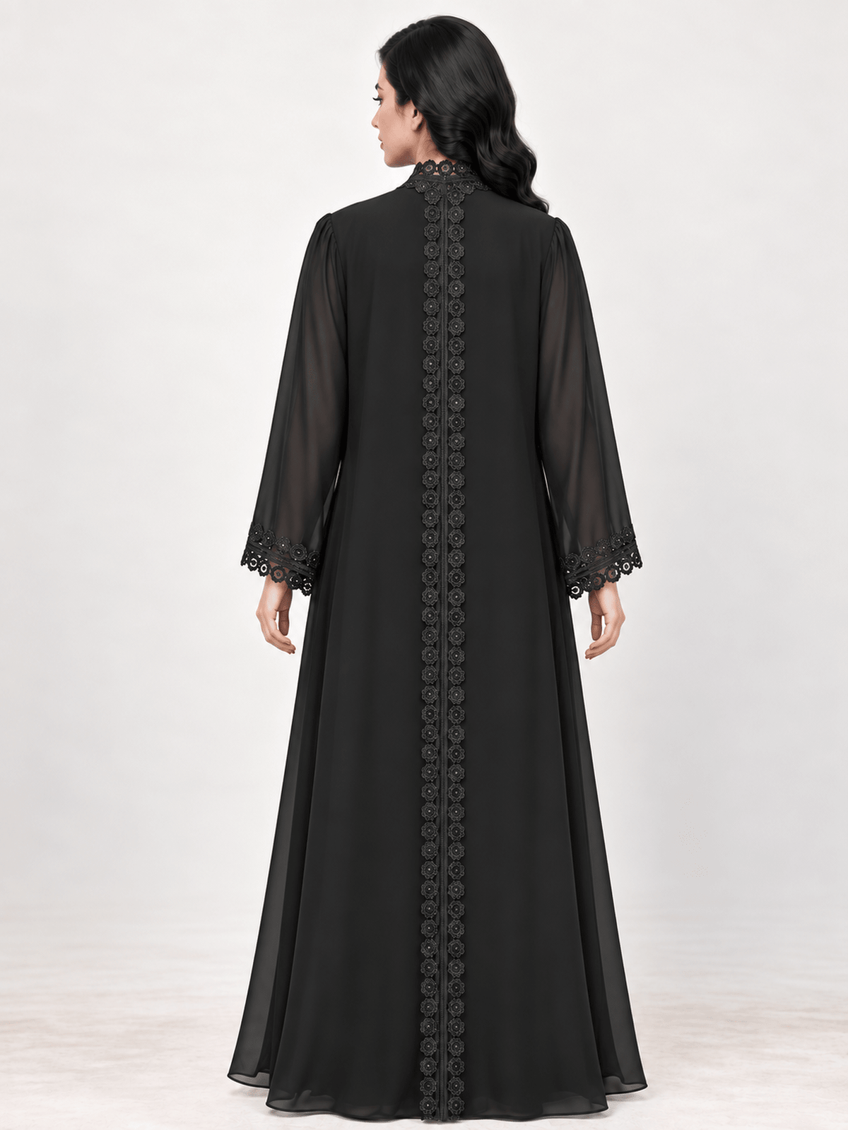 Midnight Dantel Jet Black Chiffon Abaya - Nawaem Altulle