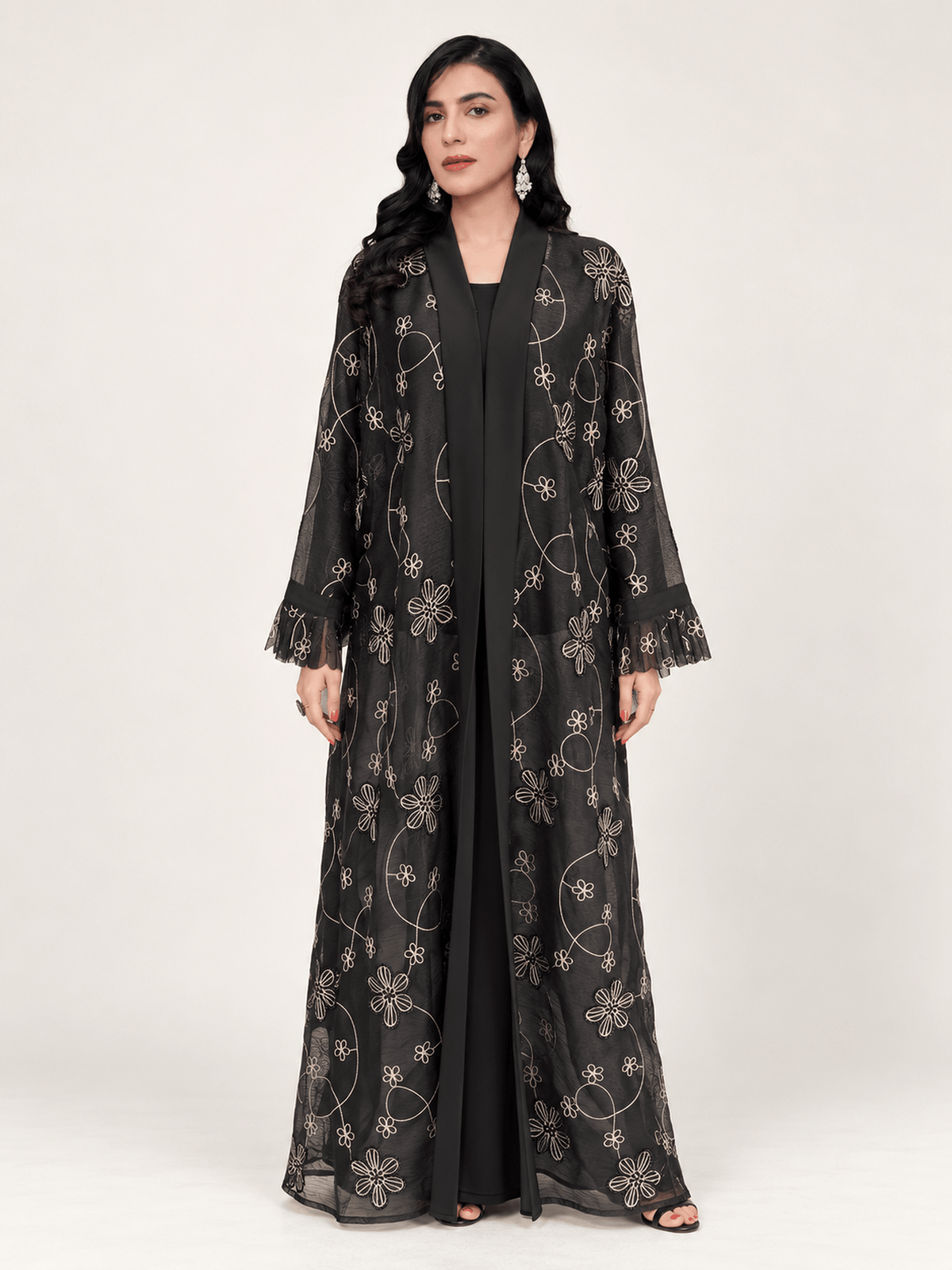 Noir Blossom Embroidered Abaya - Nawaem Altulle