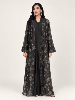 Noir Blossom Embroidered Abaya - Nawaem Altulle