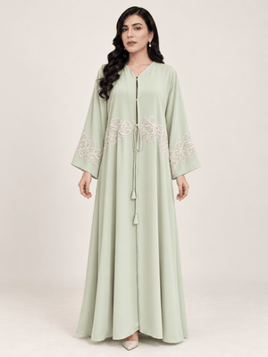 Pale Mint Floral Dantel Nida Abaya - Nawaem Altulle