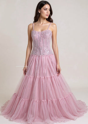 Pink Silver Swarovski Embellished Dress