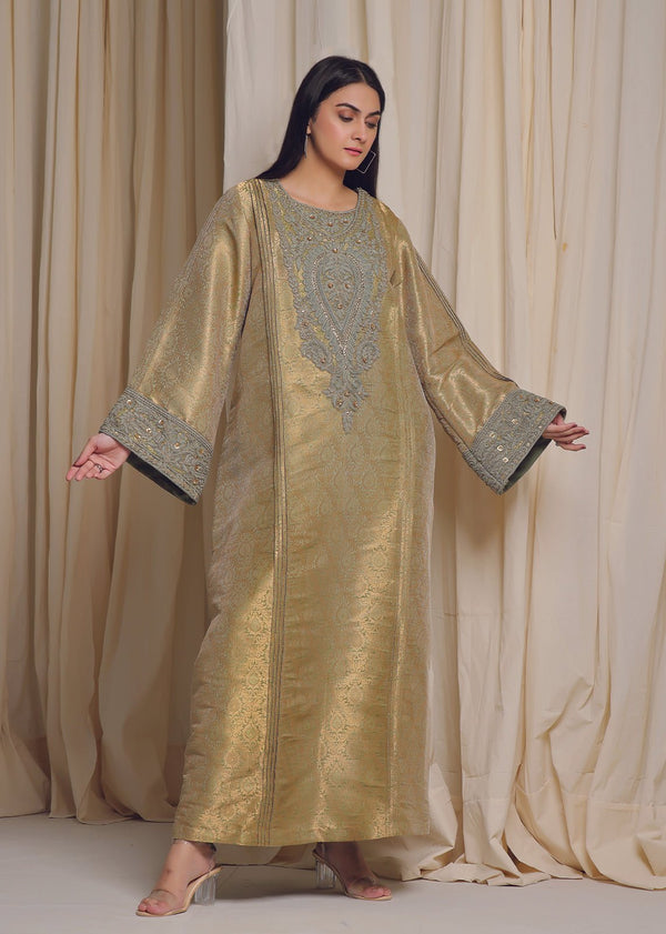 Indian Self Embossed Green Jamawar - Nawaem Altulle