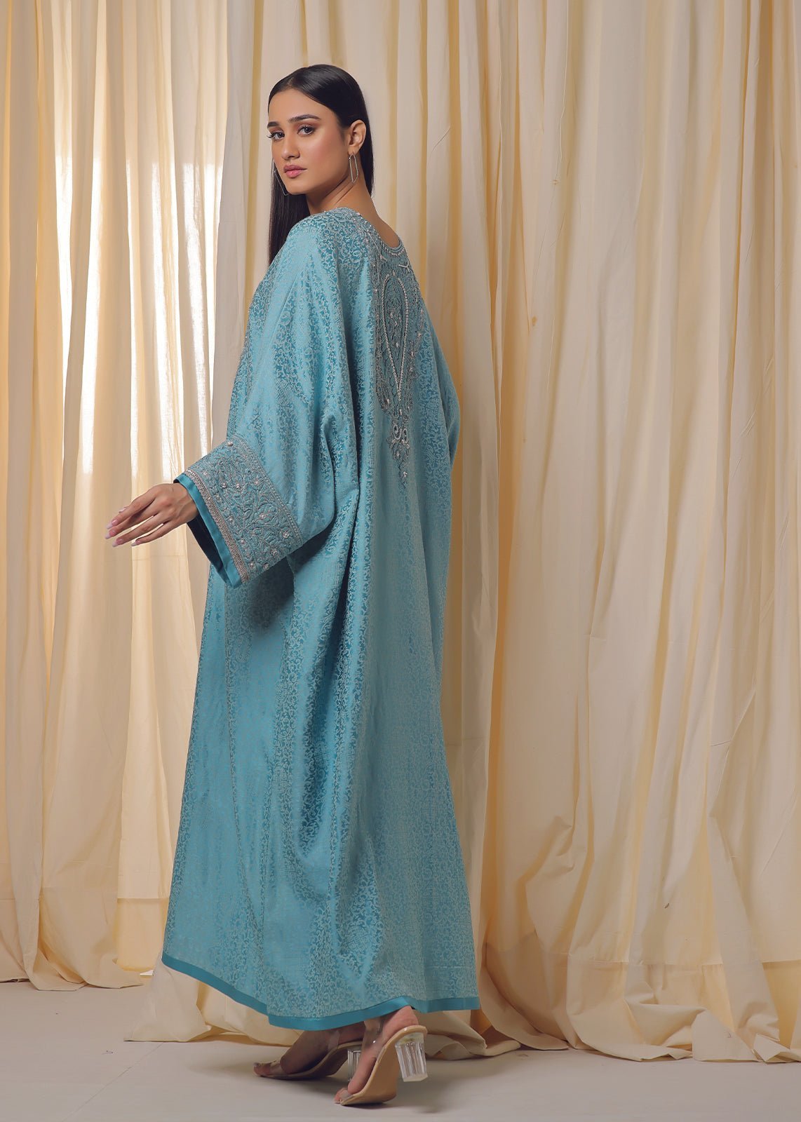 Self Embroidered Jamawar Dress - Nawaem Altulle