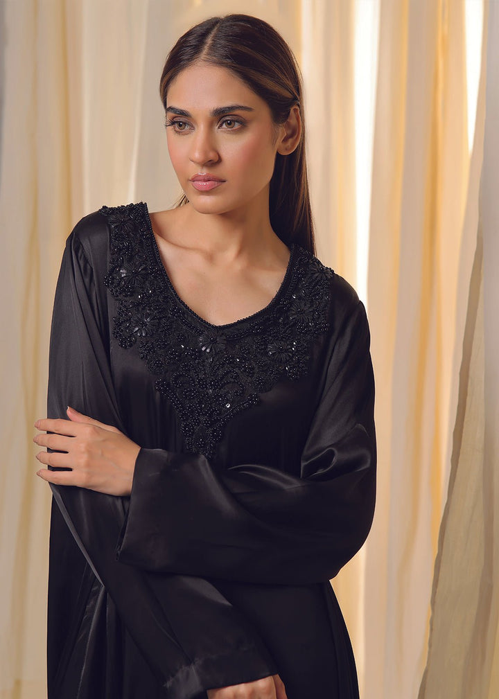 Black Satin Silk Dress - Nawaem Altulle