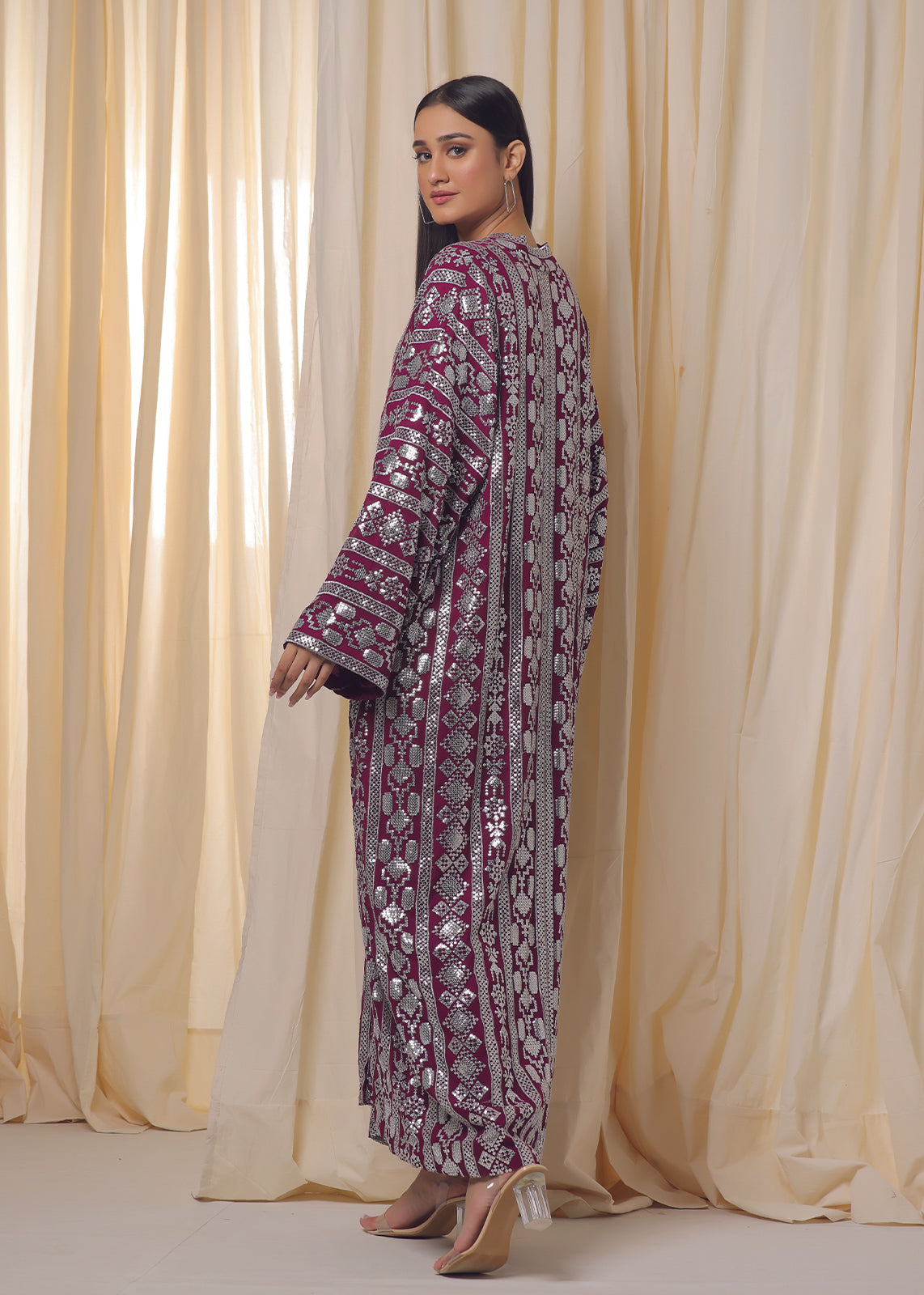 Silver Sequins Purple Abaya Dress