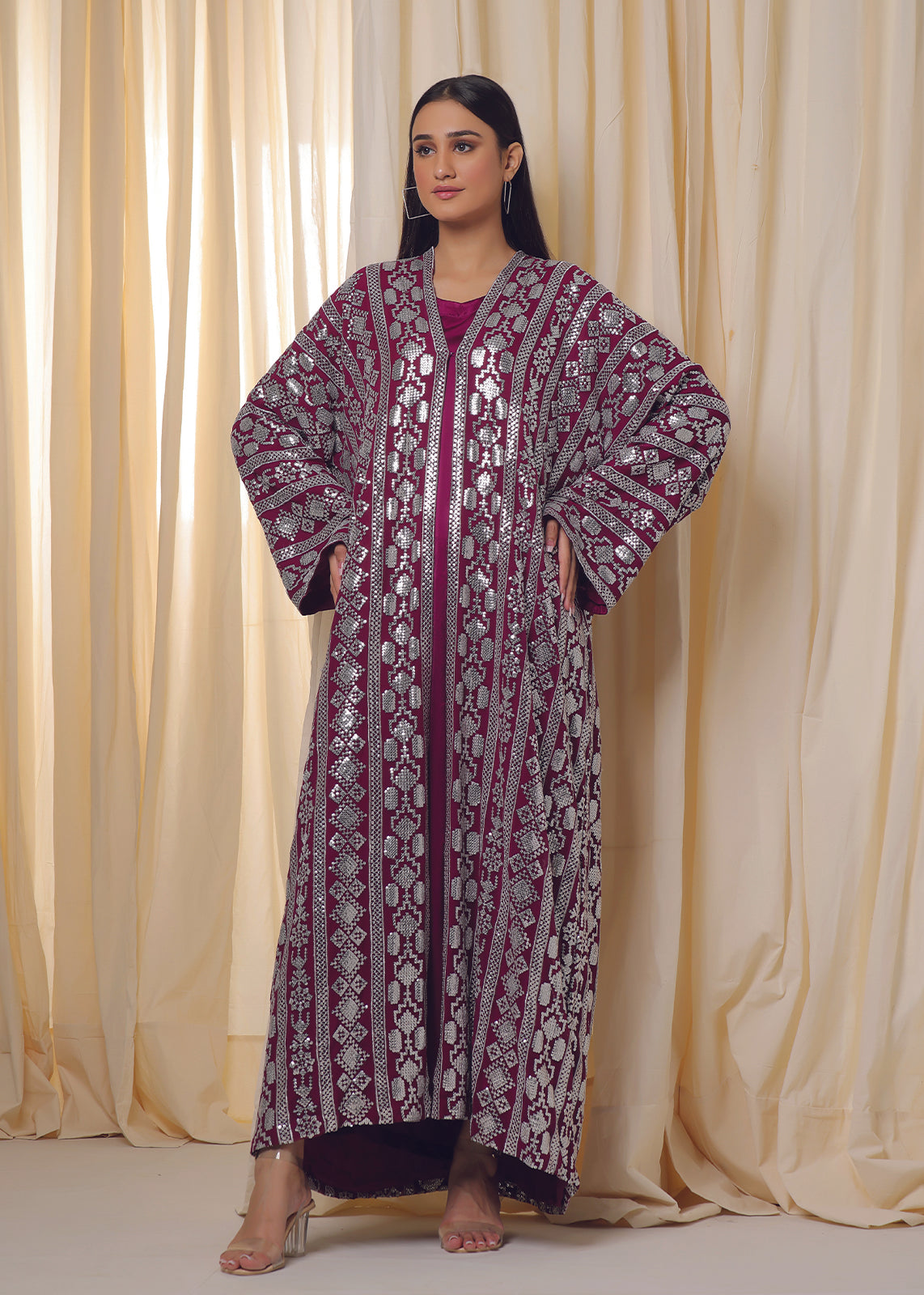 Silver Sequins Purple Abaya Dress