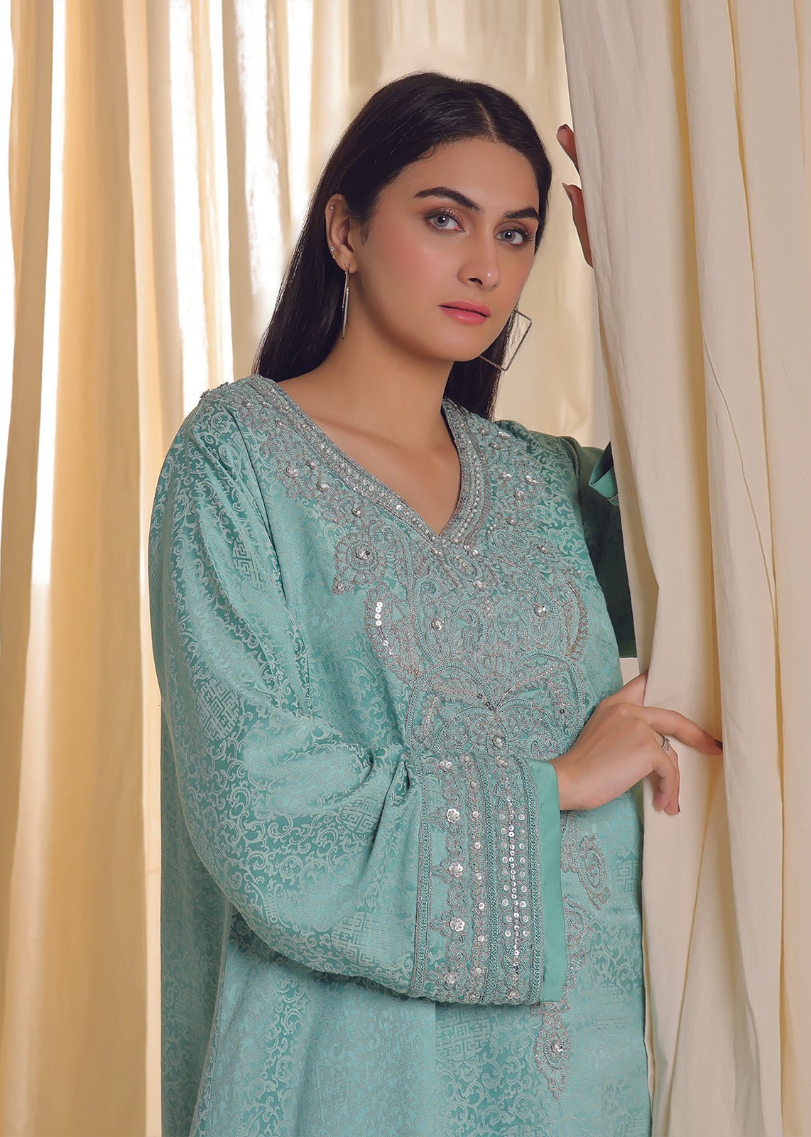 Self Embossed Satin Silk Dress - Nawaem Altulle