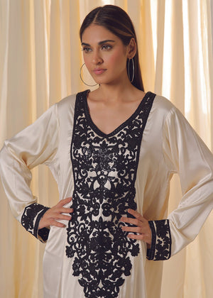 Black Thread & Sequins on Satin Silk - Nawaem Altulle