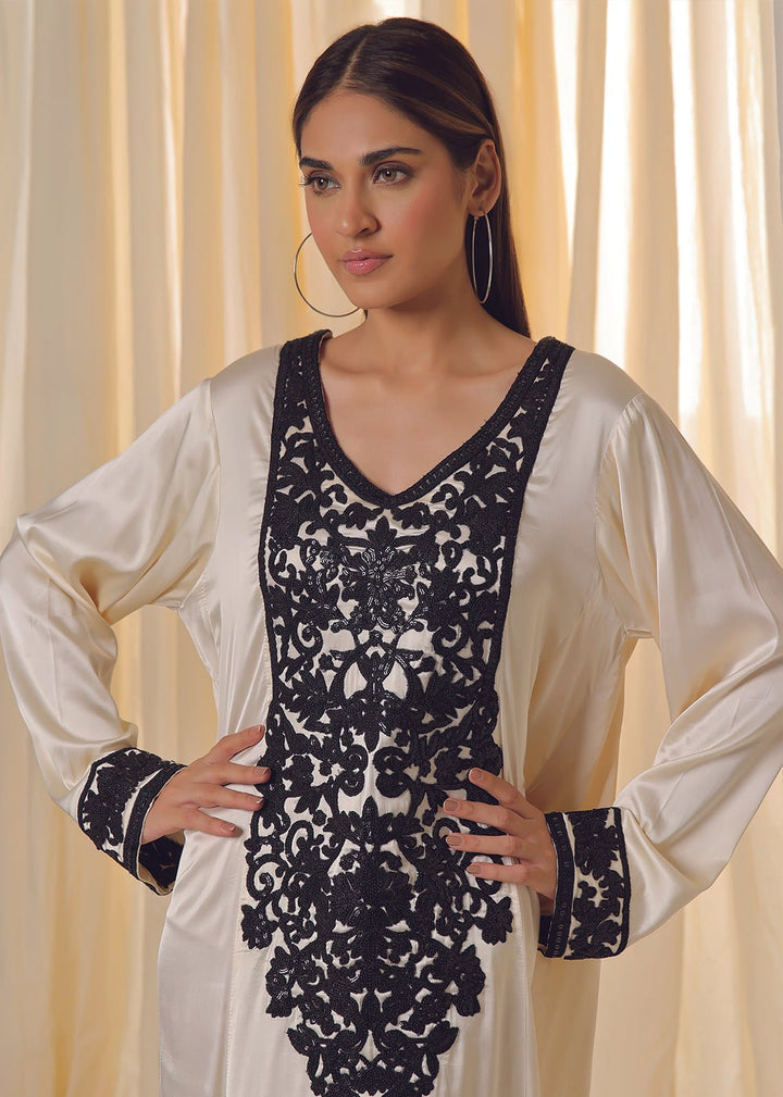 Black Thread & Sequins on Satin Silk - Nawaem Altulle