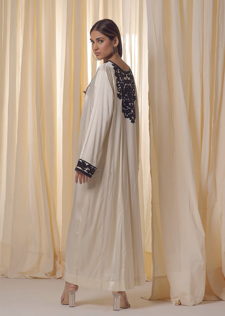 Black Thread & Sequins on Satin Silk - Nawaem Altulle