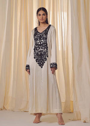 Black Thread & Sequins on Satin Silk - Nawaem Altulle