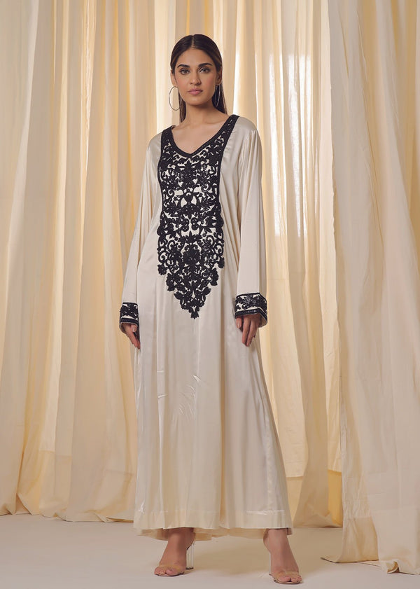 Black Thread & Sequins on Satin Silk - Nawaem Altulle