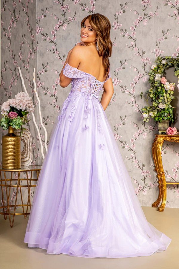 3 - D Butterfly Bead Sheer Bodice Mesh A - line Long Dress - Nawaem Altulle