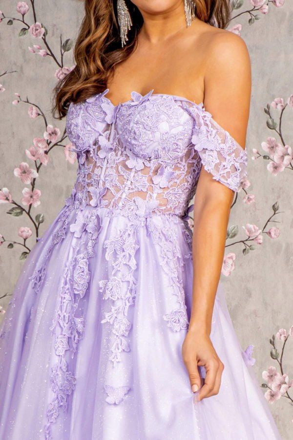 3 - D Butterfly Bead Sheer Bodice Mesh A - line Long Dress - Nawaem Altulle