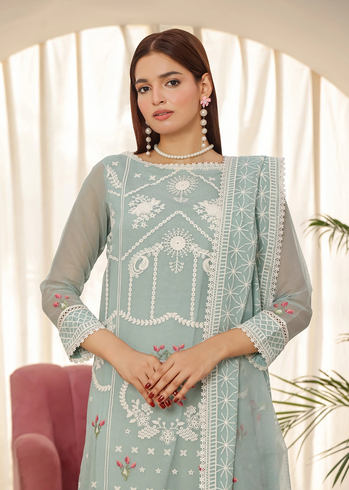 multicoloured silk floss embroidery dress