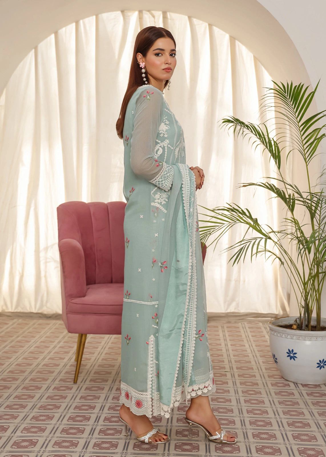 multicoloured silk floss embroidery dress