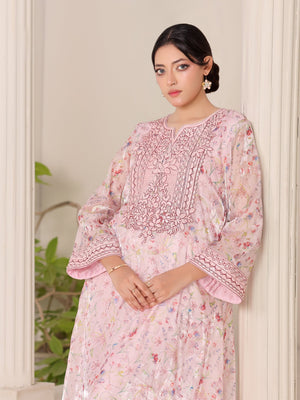 Blush Reverie pink floral organza dress with hand embroidery