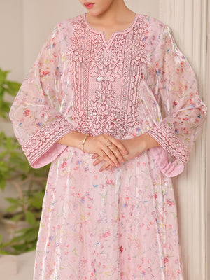Blush Reverie pink floral organza dress with hand embroidery