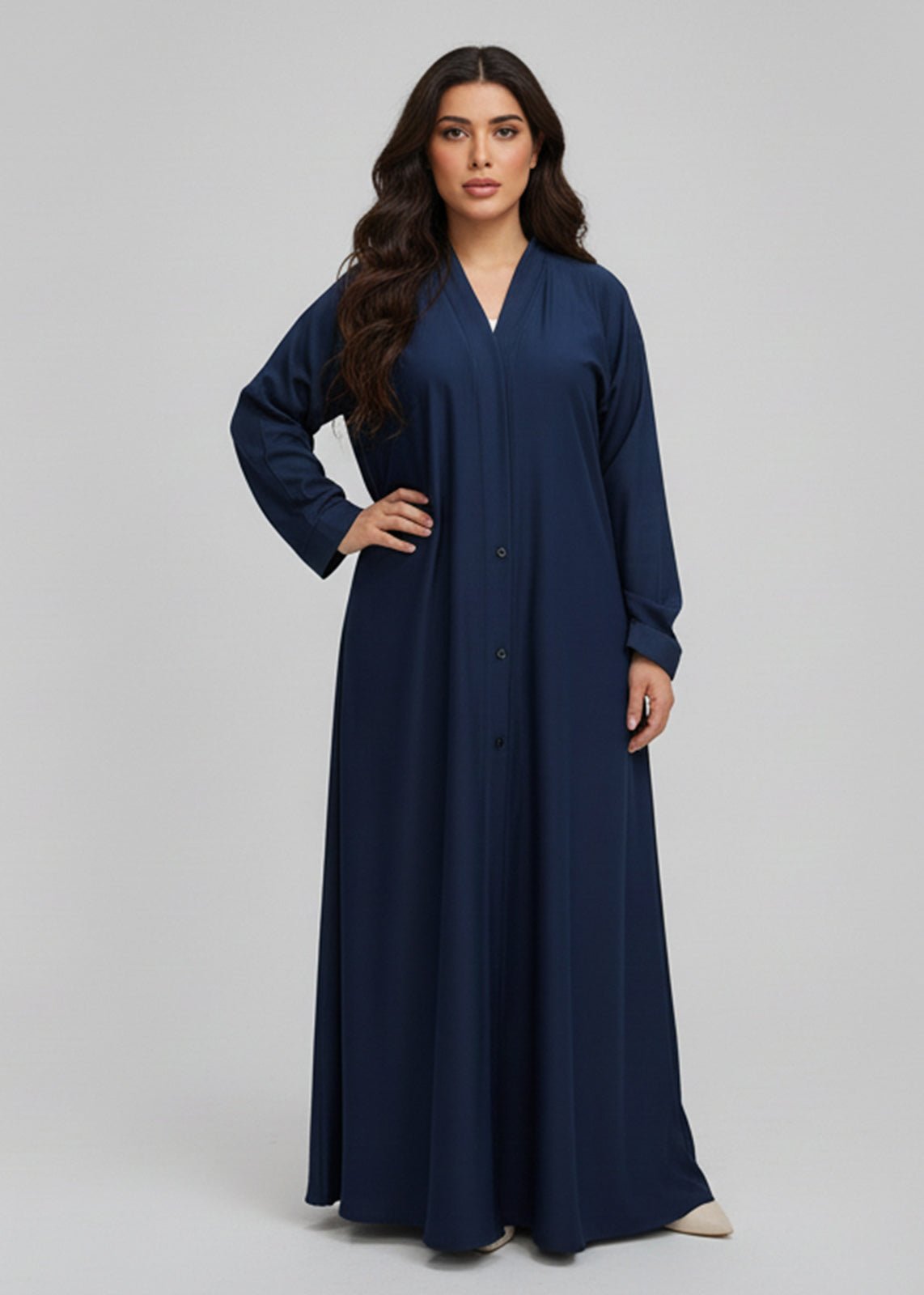Blue Abaya | عباية زرقاء سادة أنيقة وعصرية - Nawaem Altulle
