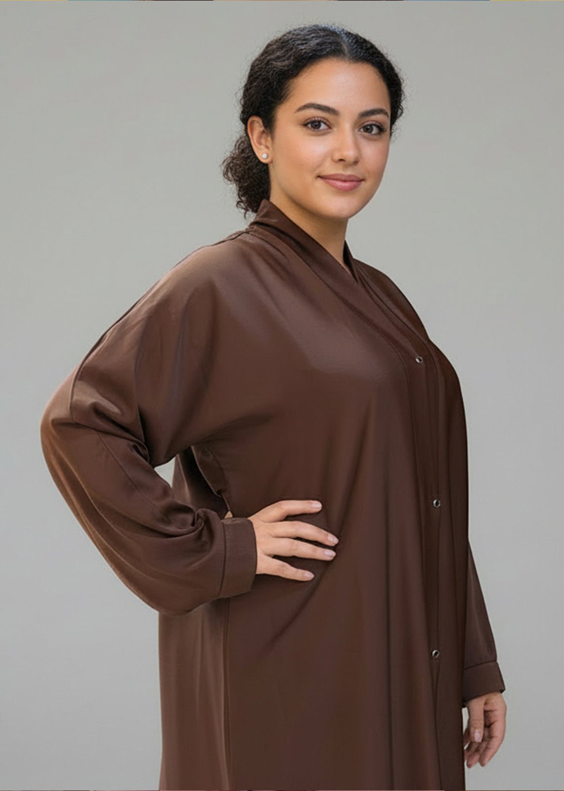 Brown Abaya | عباية بنية سادة أنيقة وراقية - Nawaem Altulle