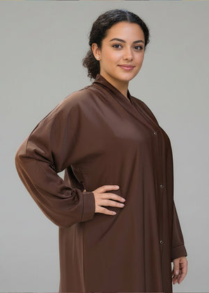 Brown Abaya | عباية بنية سادة أنيقة وراقية - Nawaem Altulle