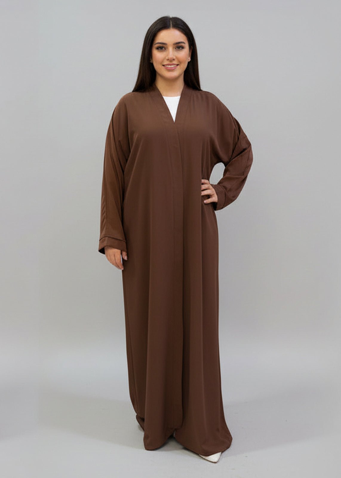 Brown Abaya | عباية بنية سادة أنيقة وراقية - Nawaem Altulle