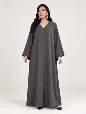 Charcoal Bloom Embellished Abaya - Nawaem Altulle