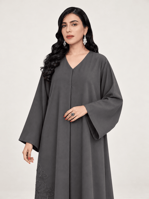 Charcoal Bloom Embellished Abaya - Nawaem Altulle