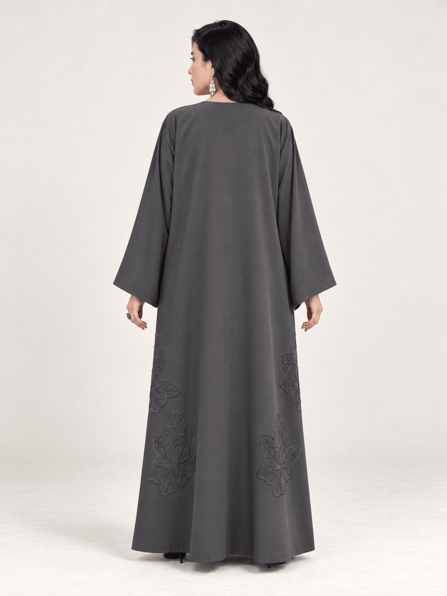 Charcoal Bloom Embellished Abaya - Nawaem Altulle