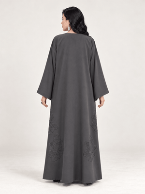 Charcoal Bloom Embellished Abaya - Nawaem Altulle