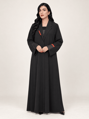 Crimson Edge Black Blazer Abaya - Nawaem Altulle