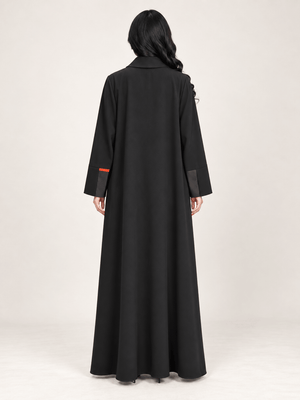Crimson Edge Black Blazer Abaya - Nawaem Altulle