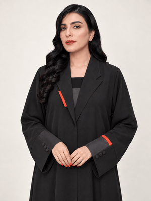 Crimson Edge Black Blazer Abaya - Nawaem Altulle