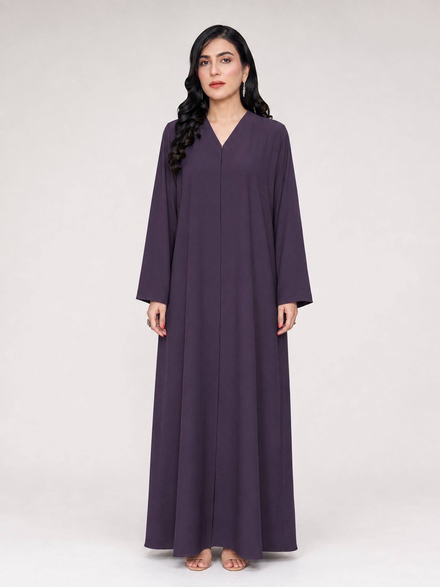 Deep Plum Nada Abaya with Dantel Back & Matching Sheila - Nawaem Altulle