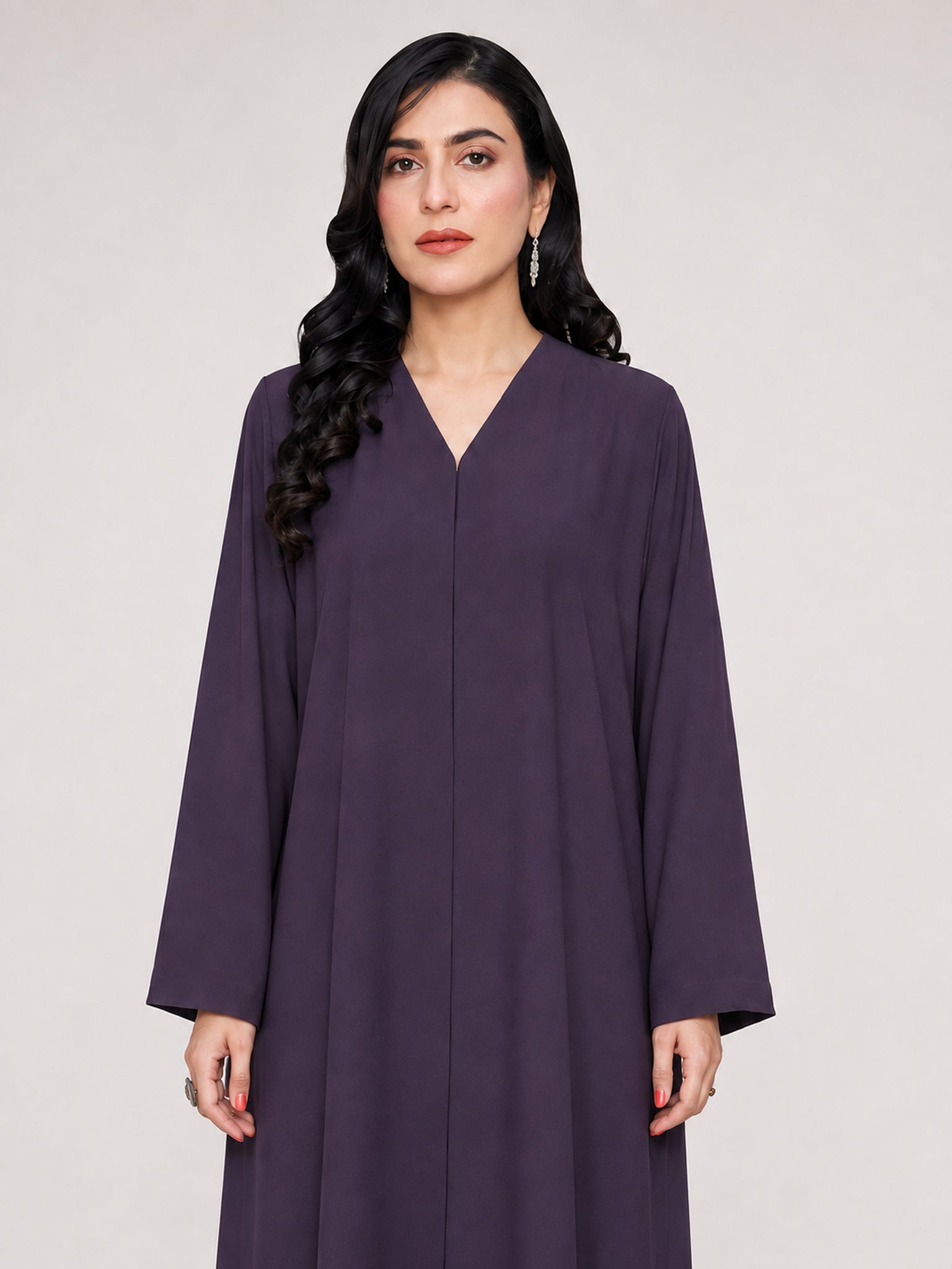 Deep Plum Nada Abaya with Dantel Back & Matching Sheila - Nawaem Altulle
