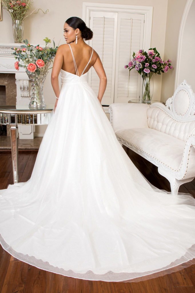Embroidered Bodice Sweethearted Glitter Mesh Wedding Gown w/ Spaghetti Strap - Nawaem Altulle