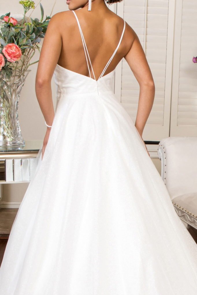 Embroidered Bodice Sweethearted Glitter Mesh Wedding Gown w/ Spaghetti Strap - Nawaem Altulle