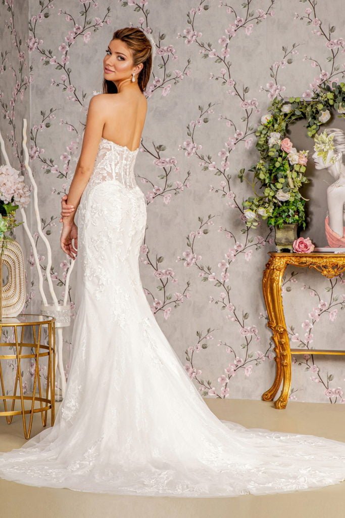 Glitter Off Shoulder Sheer Bodice Mesh Mermaid Wedding Gown - Nawaem Altulle