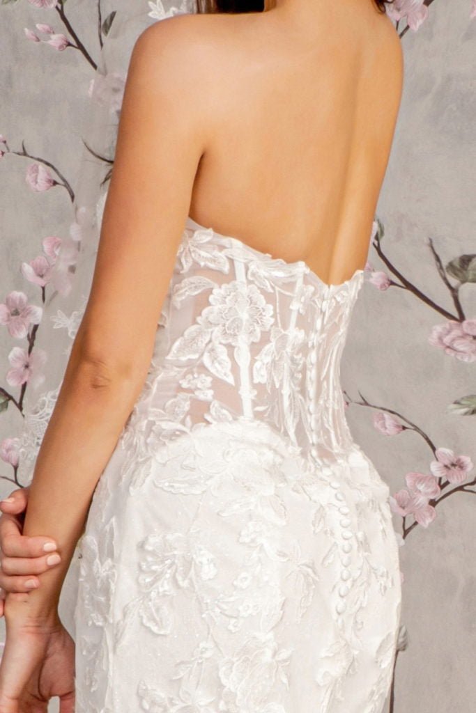 Glitter Off Shoulder Sheer Bodice Mesh Mermaid Wedding Gown - Nawaem Altulle