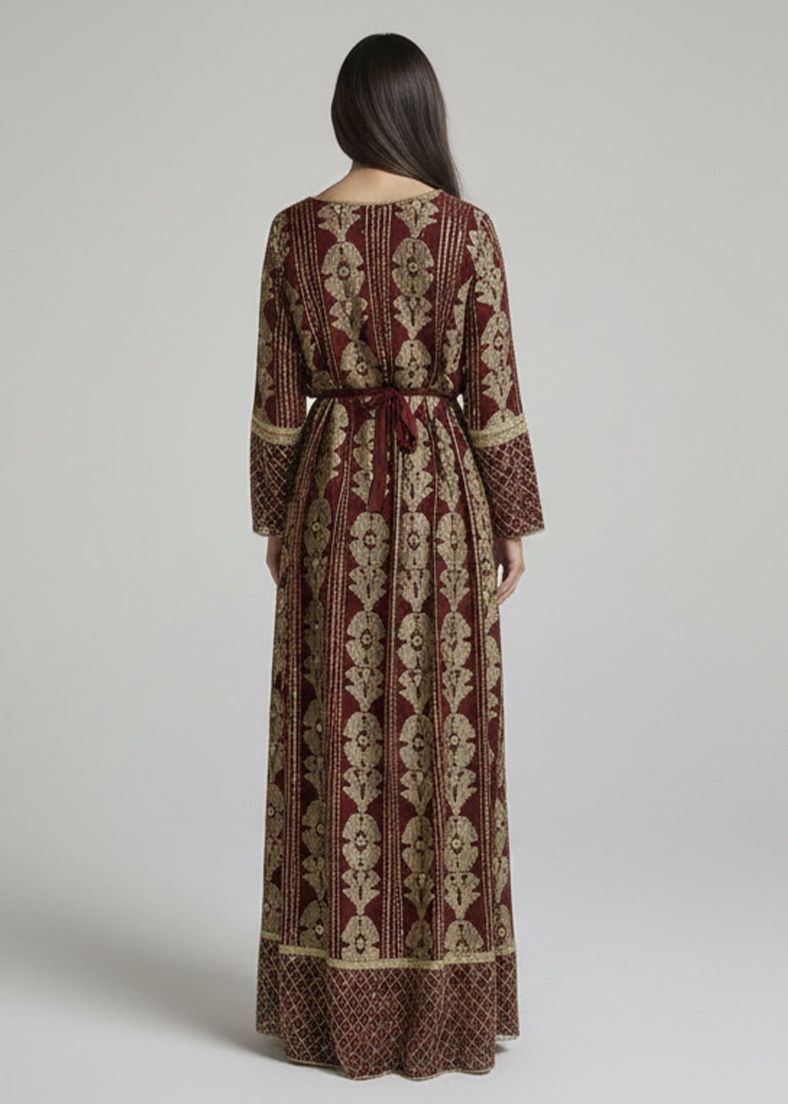 Gold & Maroon Hand Embellished Dress - Nawaem Altulle