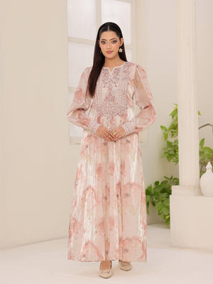 Rose Halo pink marble organza dress with pearl-embroidered bodice