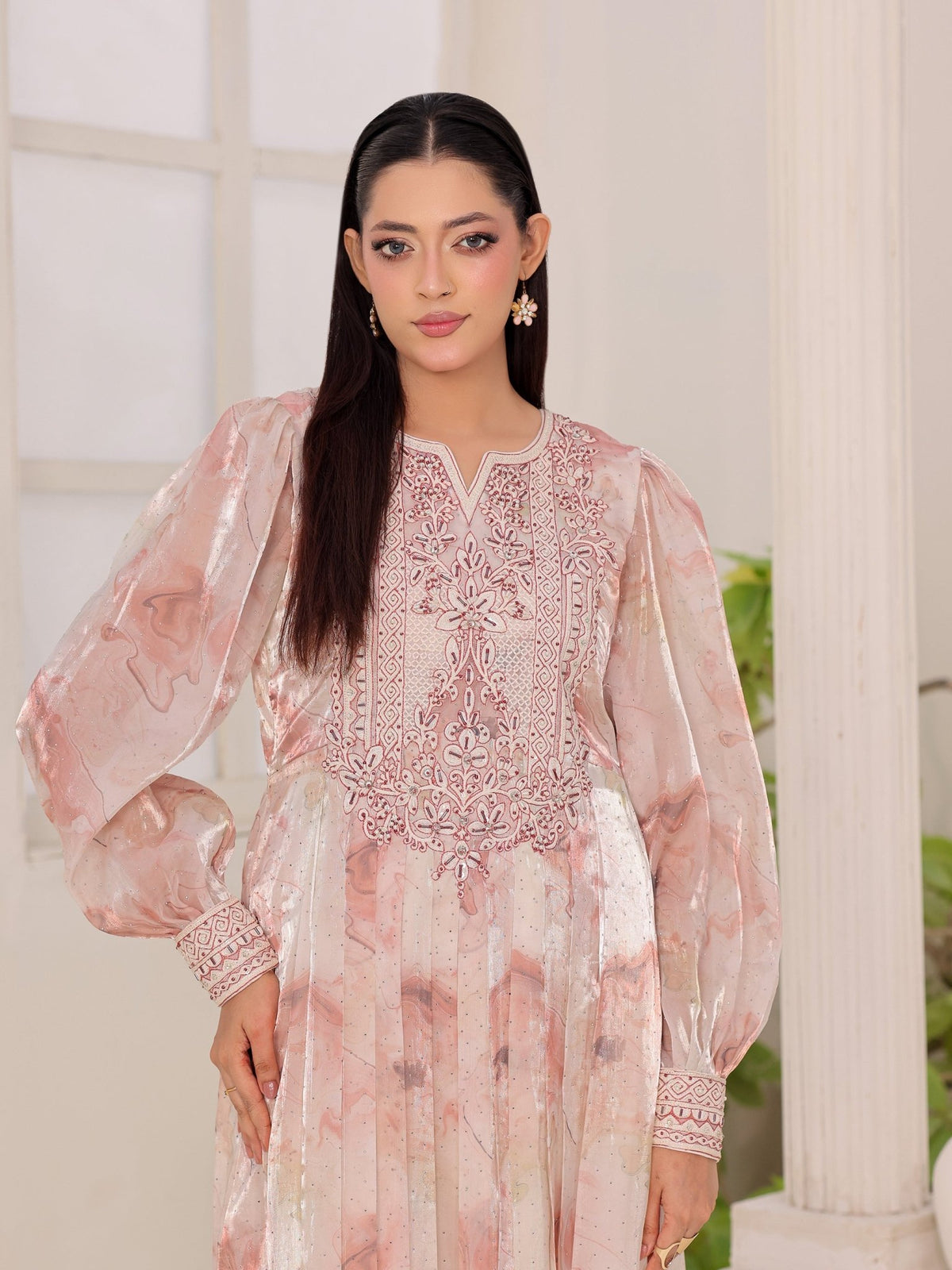 Rose Halo embroidered organza dress front view