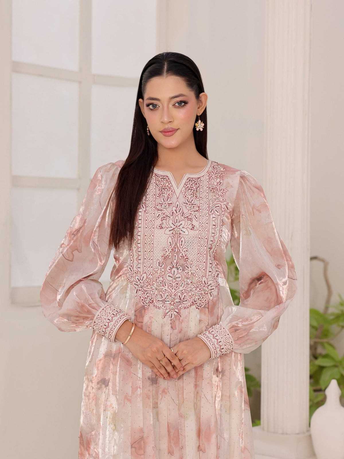 Embroidered cuffs and puffed sleeves on Rose Halo dress